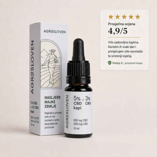 5 % CBD + 3 % CBG konopljine kapi, 10 ml – Agrosloven