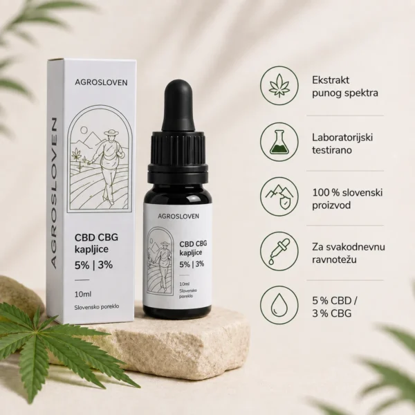 5 % CBD + 3 % CBG konopljine kapi, 500 mg CBD i 300 mg CBG