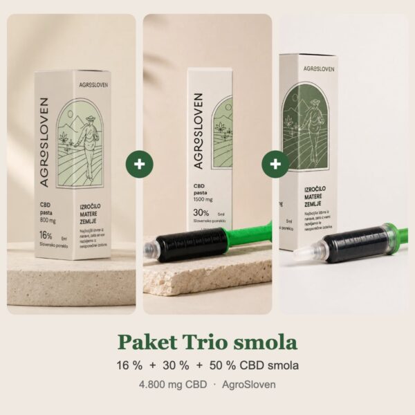 AgroSloven paket Trio smola: 16 %, 30 % i 50 % CBD smola